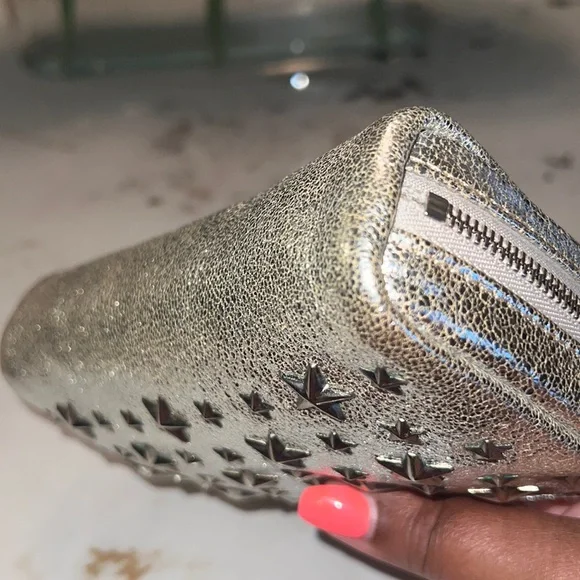 EUC Jimmy Choo Star Studded Clutch- silver metallic leather display picture 1